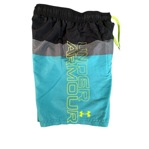 Under Armour Boys Size YLG Swim Trunks Board Shorts 2 Pair Lot Green Blue - Picture 7 of 16